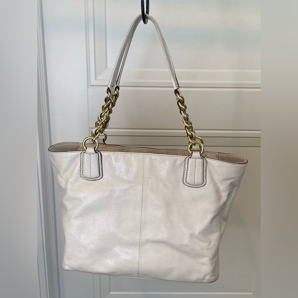 Coach Ivory Leather Tote with Gold Chain and Leather Straps Retail Style 20466 - Picture 5 of 16